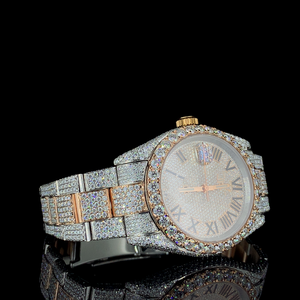 Reloj de Hombre VVS Diamond, Negro, Esfera de 41 mm, Cristal, Deportivo, Elegante, de Acero Inoxidable, Cuarzo, Totalmente Cubierto de Diamantes, Chapado en Oro Blanco de Dos Tonos - Product Image 2