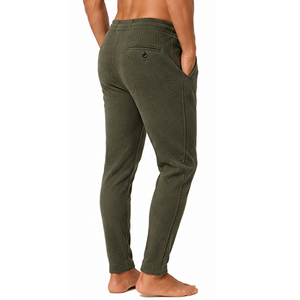 Custom <b>Mens</b> Waffle Knit <b>Trousers</b> Slim Fit Textured Casual Pants <b>Elastic</b> Waist Drawstring Lightweight Fashion Jogger Bottoms - Product Image 2