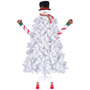 Albero di Natale Automatico in PVC da 6,5 Piedi a Forma di Pupazzo di Neve, 700 Rami Bianchi Effetto Neve, 140 Luci a Colori Freddi con 8 Modalità per Festività - Product Image 1
