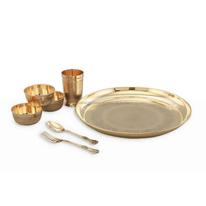 Juego de Vajilla de Latón Puro de 7 Piezas con Diseño Clásico Tribal, Grabado, Sostenible, Apple Khomcha, para Cocina Comercial y Doméstica - Product Image 2