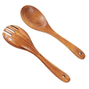 Ensemble de saladiers modernes en bois écologiques avec fourchette et cuillère pour les fêtes - Vaisselle de cuisine et décoration de table - Product Image 1