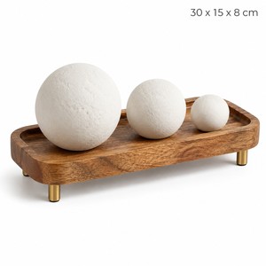 Aqdus Saleem - Juego Decorativo Rectangular de Madera con Patas de Latón - Diseño Abstracto Hecho a Mano, Estilo Minimalista, Esferas de Yeso, Venta al por Mayor - Product Image 1