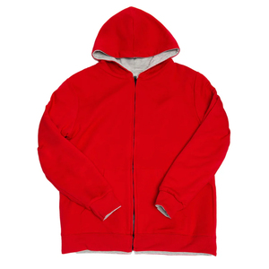Sweat à capuche réversible personnalisé à fermeture éclair, bicolore rouge et gris, en molleton de coton, prix de gros, double face, style streetwear - Product Image 1