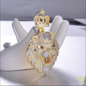 จี้รูปสิงโตมงกุฎประดับเพชรโมอิสซาไนต์ VVS เงินแท้ 925 สไตล์ฮิปฮอป - Product Image 4