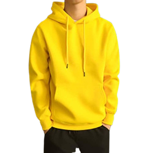 เสื้อสเวตเตอร์ถักมีฮู้ดสีเหลืองล้วนสำหรับผู้ชาย แขนยาว ใส่ได้ในฤดูใบไม้ร่วง - Product Image 1
