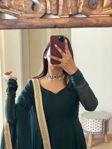 Traje de Seda Georgette Estilo Indio Pakistaní Moderno, Salwar Kameez Listo para Usar, Traje de Fiesta Elegante Cosido para Mujer - Product Image 2