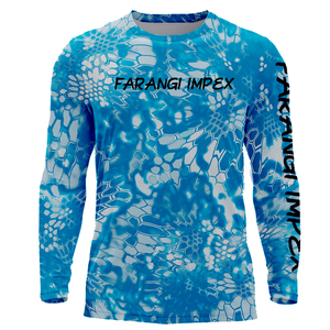 Wholesale Custom Men's Blue White Camo Sublimated Fishing Shirt Long Sleeve UV Protection UPF 50+ Moisture Wicking <b>Light</b> Weight - Product Image 1