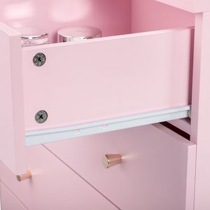Comodino Moderno Semplice a 4 Cassetti Rosa in Rovere e Rattan, Mobile da Camera da Letto per Casa, Seminterrato o Appartamento - Product Image 3