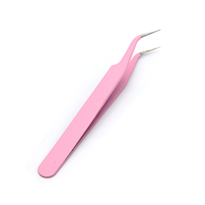 Pinzas para extensión de pestañas de acero inoxidable con punta dorada y recubrimiento en polvo, pinzas sin punta de fibra, logotipo personalizado, precio al por mayor - Product Image 1