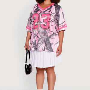 Maillot de football américain rose camouflage pour femme, coupe oversize, col en V, haut en maille sport, personnalisable, fabricant OEM - Product Image 4