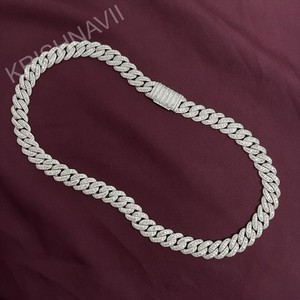 Premium 14MM VVS Round Baguette Moissanite <b>White</b> <b>Gold</b> IGI Certified Miami Cuban Link Chain Iced Luxury Hip Hop Jewelry <b>Men</b> Women - Product Image 1