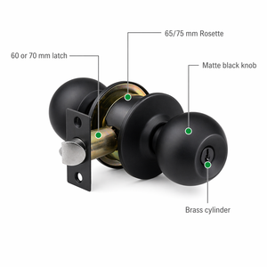 Interior <strong>Door</strong> <strong>Knob</strong> Lock 587 Ball <strong>Knob</strong> Stainless Steel Bedroom Bathroom <strong>Matte</strong> <strong>Black</strong> Cylindrical Keyed Entry <strong>Door</strong> <strong>Knob</strong> - Product Image 2