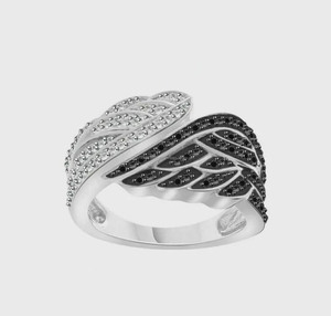 Bague de cocktail pour femme en argent sterling 925 avec diamant noir et motif ailes en moissanite, sertie pavé, bijoux de luxe pour soirée et hip-hop - Product Image 1