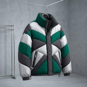 Veste matelassée pour homme, couleur contrastée, veste d'hiver matelassée, vert, gris, blanc, isolée, fermeture éclair intégrale, veste chaude pour l'extérieur, veste tendance - Product Image 2