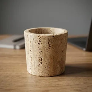Vase rond en marbre pour table, décoration intérieure minimaliste, salon, durable, toutes saisons - Product Image 5