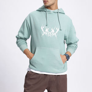 เสื้อฮู้ดผู้ชายสีเขียวมิ้นท์ ทรงปกติ ผ้าฟลีซ สไตล์ลำลอง พิมพ์ลายด้านหน้า มีกระเป๋า ดีไซน์สำหรับฤดูหนาว ผ้าโพลีเอสเตอร์กันยับ - Product Image 1