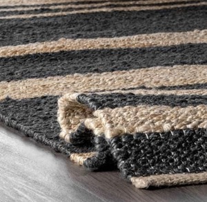 Tapis en jute naturel tissé à la main avec un design rayé moderne, durable, écologique, à poils plats, épaisseur moyenne, pour la maison et le salon - Product Image 5