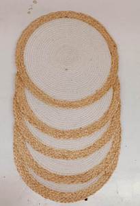 Eco-friendly handwoven round natural jute and cotton braided placemat for stylish rustic table décor and <b>dinner</b> table <b>mats</b> - Product Image 3