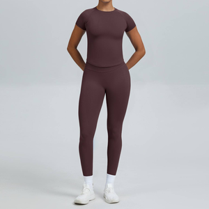 Conjunto de 2 Piezas para Yoga, Cuello Redondo sin Tirantes, Manga Larga, Cintura Alta, Largo Completo, Sin Costuras, Transpirable, Estampado, Ropa Deportiva, Elástico en 4 Direcciones - Product Image 3