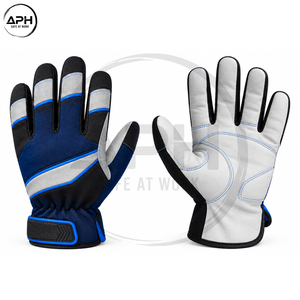 Gants d'assemblage bleu roi et blanc avec paumes incurvées et fermeture auto-agrippante au poignet pour travaux industriels - Product Image 3