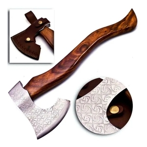 Hache en acier Damas multi-usages de haute qualité, manche en bois de frêne, tête d'hache populaire de qualité DIY, dos plat, coupe de 4 3/4 pouces - Product Image 1
