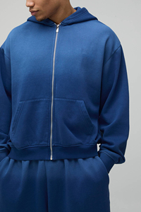 Conjunto de Sudadera con Capucha y Pantalones Cortos de Forro Polar Azul Unisex, Manga Larga, Bolsillos con Cremallera, Ajuste Holgado, Ropa Deportiva Informal de Dos Piezas, Largo por Encima de la Rodilla, Color Sólido - Product Image 5