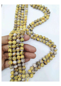 Perles de pierre précieuse jaspe jaune naturel : Perles rondes lisses, brin complet d'agate Mirani du Rajasthan, thème Amour - Product Image 2