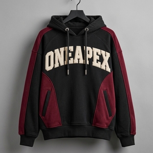 Sudadera con Capucha Extra Grande Negra y Granate para Mujer, con Logotipo Personalizado, de Algodón Premium, Estilo Urbano, Venta al Por Mayor - Product Image 3