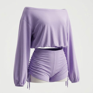Ensemble deux pièces pour femme, vert uni, tissé, 100% coton, respirant, imperméable, haut et short décontracté, tenue toutes saisons - Product Image 6