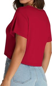 Tops Cortos de Alta Calidad para Mujer, Camisetas Básicas de Verano con Cuello en V, Camisetas Casuales de Manga Corta - Product Image 4
