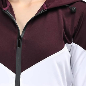 Women's Casual Loose <b>2</b>-<b>Piece</b> Winter Tracksuit Set <b>White</b> Burgundy Solid Hooded Zipper Long Sleeve Knitted Polyester Eco-Friendly - Product Image 5