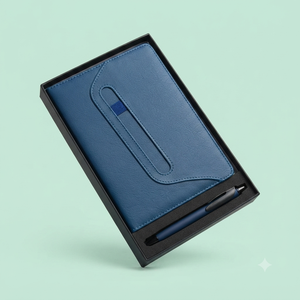 Set de Regalo de Cuaderno Diario Premium con Cubierta de Yute Azul, Caja para Bolígrafo a Juego, 192 Páginas, Papelería de Oficina en Caja - Product Image 4