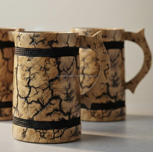 Mug à bière en bois classique écologique Tayyab Handicraft avec poignée en bois, compatible lave-vaisselle, idéal pour les cadeaux d'affaires - Product Image 4