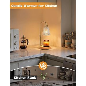 Lampe chauffe-cire transparente couleur bois avec minuterie, intensité réglable, hauteur ajustable, pour bougies en pot - Product Image 3