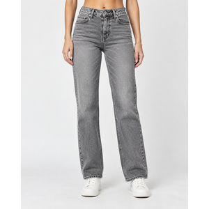 Jeans de Pierna Recta con Cintura Alta y Doble Curva Esculpida para Mujer - Gris Ceniza - Product Image 1
