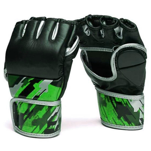 Gants d'entraînement MMA demi-doigts en cuir PU violet et noir avec fermeture auto-agrippante au poignet, unisexe, arts martiaux - Product Image 3