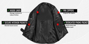 <b>Men's</b> Black Genuine <b>Leather</b> Casual Lace Moto <b>Vest</b> V-neck Zipper Closure Plus Size Regular Fit Solid Color Outerwear - Product Image 3