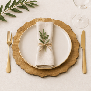 Assiettes de présentation rondes rustiques et antiques en placage de bois festonné pour événements de mariage de luxe et décoration intérieure – Vente en gros - Product Image 3