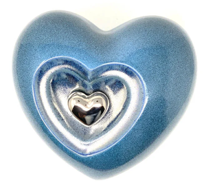 Urne commémorative en forme de cœur bleu avec mini cœur pour cendres, Cœur pour cendres funéraires en métal laiton/aluminium - Product Image 2