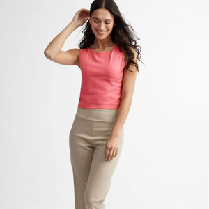 Camiseta sin mangas ajustada de primera calidad para mujer, cuello redondo, sin mangas, para verano, elástica, básica, con logotipo personalizado, colores y tallas a medida. - Product Image 4