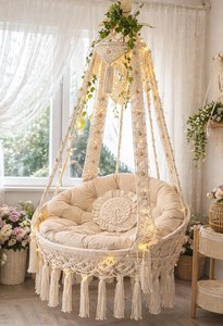 Boho Macrame Hanging Chair | Handmade Indoor Balcony <b>Swing</b> | Bohemian Home Decor | Cozy Hanging Seat,Macrame <b>Swing</b> - Product Image 3