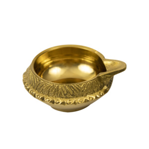 Gold Plated Brass Diya Traditional Oil Lamp Round Puja Decorative Akhand Jyoti for <b>Home</b> <b>Temple</b> - Product Image 3