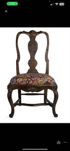 Chaise de salle à manger en bois antique avec coussin floral, chaise d'appoint pour restaurant, hôtel, maison, bar - Product Image 1