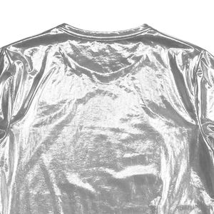 Camiseta Metálica Plateada para Mujer, Manga Corta, Cuello Redondo, Diseño Gráfico Brillante, Top Moderno, Reflectante, Informal, Elegante, para Fiesta - Product Image 5