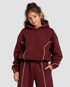 Conjunto de Sudadera con Capucha y Pantalones Deportivos de Forro Polar para Niñas, Estilo Informal, de Dos Piezas, con Contraste de Colores - Product Image 3