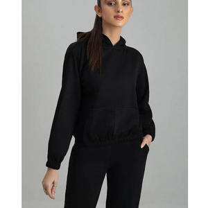 Ensemble de survêtement noir personnalisé pour femme, sweat à capuche zippé et pantalon de jogging assorti, tenue de sport décontractée deux pièces - Product Image 2