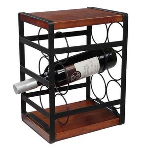 Portabottiglie da Bancone in Legno Rustico Moderno, Supporto per 6 Bottiglie con Materiale in Acciaio Inox, Ferro e Alluminio per Arredamento Casa - Product Image 2