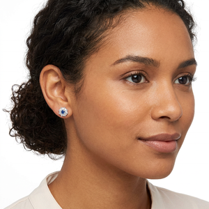 New Simple and Elegant 18K 14K 9K White Gold White Diamond With Sapphire Women <b>Earrings</b> Wholesale - Product Image 2