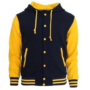 Blouson universitaire à capuche jaune marine pour homme, style Letterman en polaire, boutons-pression, streetwear décontracté, fournisseur OEM - Product Image 1