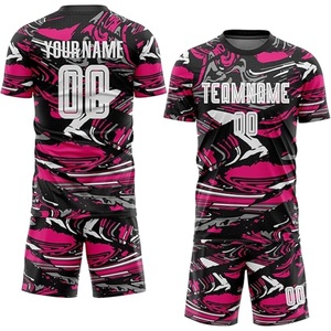 Ensemble de maillots de football personnalisés sublimés blanc rose bleu avec nom d'équipe, anti-transpiration, manches courtes, uniforme adulte unisexe toutes saisons - Product Image 3